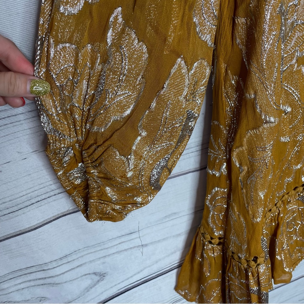 Anthropologie Maeve gold flounce skirt dress petite M - Picture 11 of 14